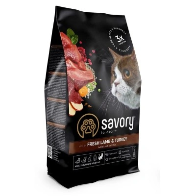 Сухий корм Savory для котів з чутливим травленням, зі свіжим ягням та індичкою, 400 г Сухий корм Savory для котів з чутливим травленням, зі свіжим ягням та індичкою, 400 г