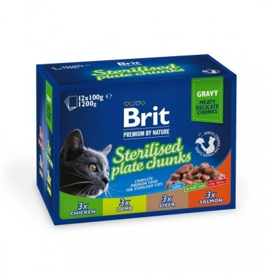 Вологий корм Brit Premium Cat Набір паучів сімейна тарілка для стерилізованих котів, асорті 4 смаки, 100 г х 12 шт Вологий корм Brit Premium Cat Набір паучів сімейна тарілка для стерилізованих котів, асорті 4 смаки, 100 г х 12 шт